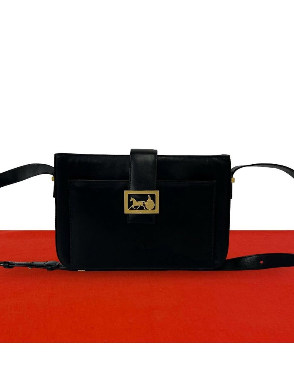 Celine Carriage Leather Shoulder Bag Pochette Cross Black